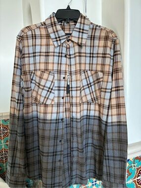 Men’s Eleven Paris Plaid Flannel Shirt in Beige, Gray & Black